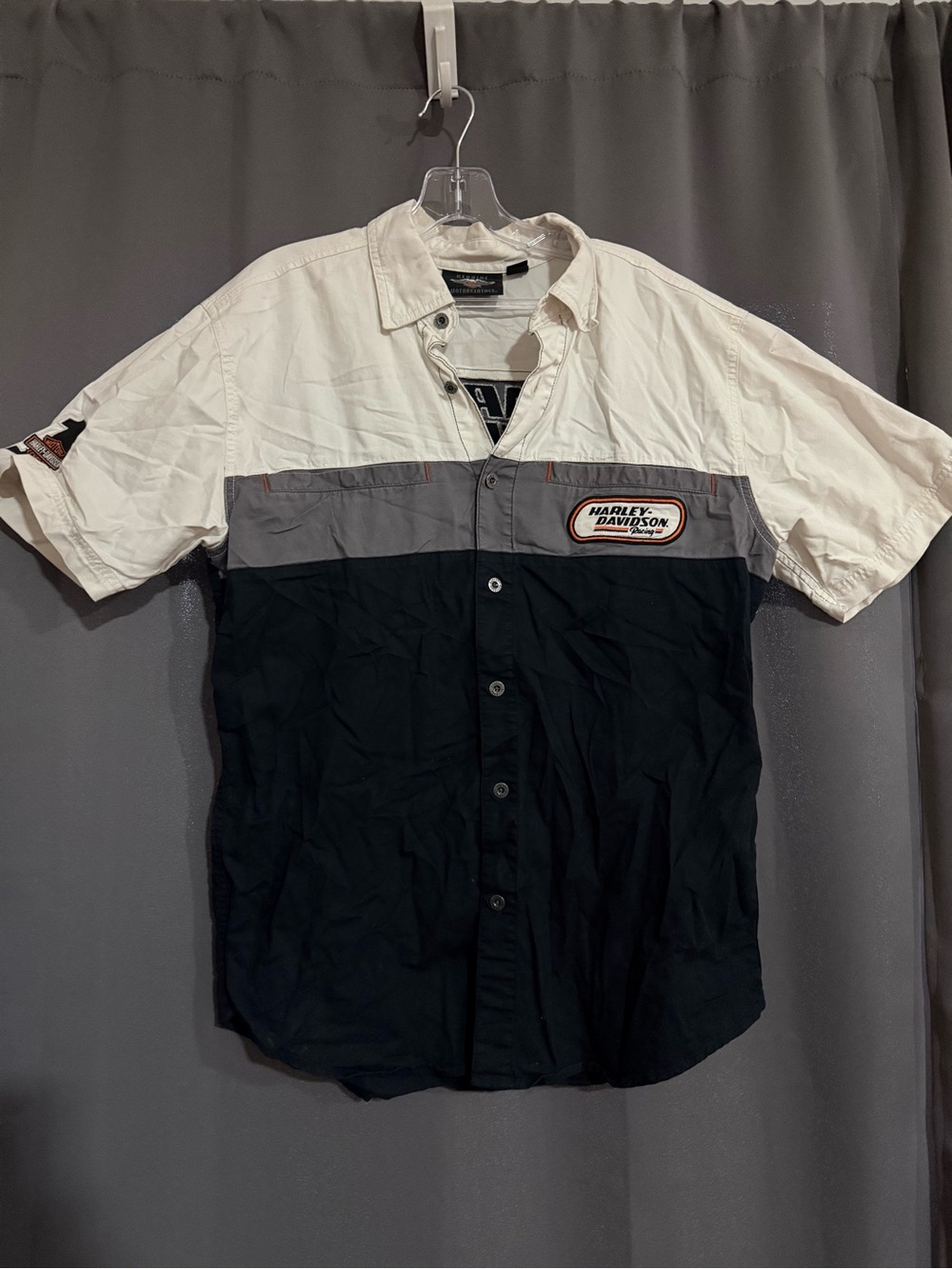 Harley-Davidson Black, Gray & White Short Sleeve Button-Up Work Shirt